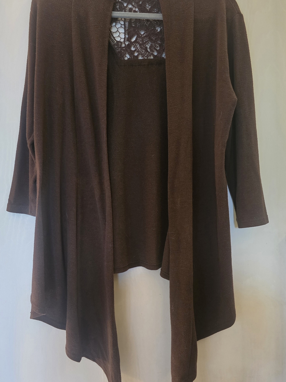 Discreet Dark Brown Open-Front Lightweight Cardigan
